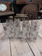 Frosted Leaf Tumblers With Gold-Tone Caddy, MCM Set of 8