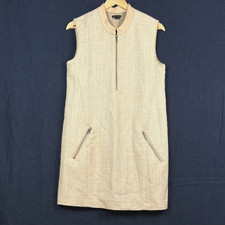 THEORY Emoran  Silk/Wool Mini Shift Dress Sz 8 Tweed Office Cocktail Natural