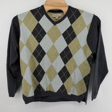 Tommy Bahama Men's Argyle V Neck Sweater Large Wool Cotton blend Gray Blue Tan