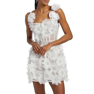 Bronx and Banco Rosalie Sequin Applique Mini Dress in White - Size Large