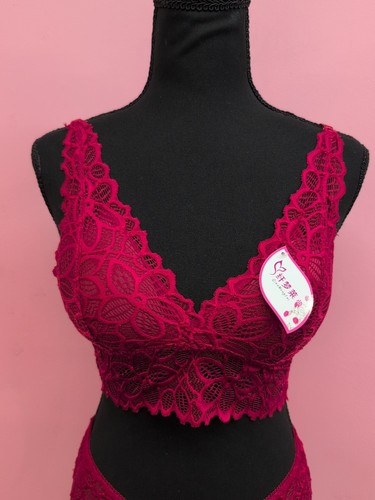 Women's Sexy Lace Deep V Longline Bralette & Panty Set Medium Wine Red - Picture 2 of 10