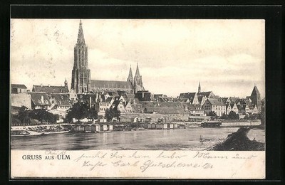 Ansichtskarte Ulm a. D., Donaupartie mit Münster 