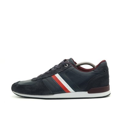 Tommy Hilfiger Herren Iconic Mix Runner Schuh Blau Leder, Vegan Sneaker EU 43