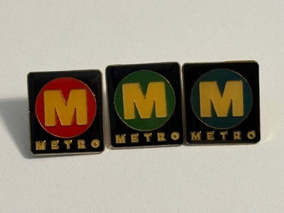 Vintage 1993 LOS ANGELES METRO RAIL LACMTA  SET OF 3 LapelHat Pin GREEN RED BLUE