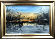 Original Oil Painting Autumn Landscape 6x4in Framed Impasto Art Signed