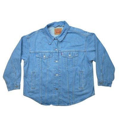 Levis Womens Large Blue Denim Light Wash Button Up Shacket Trucker Jacket
