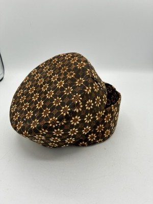 Batik Print Fabric Covered Round Box with Lid Black Gold Geometric Floral 5''