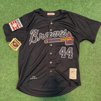 Hank Aaron Atlanta Braves 1970s Navy Throwback Mitchell and Ness NWT