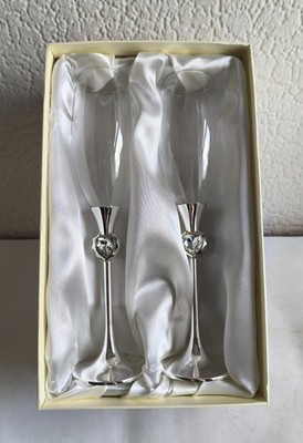 Hochzeit Sektflöten Kristall Herz Toasten Gläser Geschenk Box Set Braut
