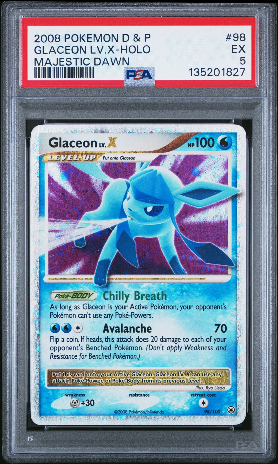 2008 POKEMON DIAMOND & PEARL MAJESTIC DAWN #98 GLACEON LV.X-HOLO PSA 5