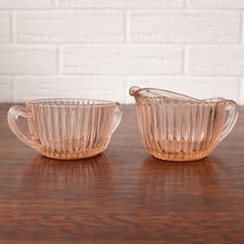Anchor Hocking Pink Depression Glass Queen Anne Creamer & Sugar Set
