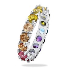 Luxury Girls Rainbow Rings Colorful Cubic Zirconia Brass Geometric Jewelry Gift