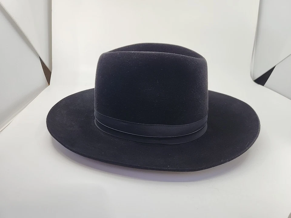 VINTAGE VANZINA PARIA ITALY BLACK WOOL FEDORA HAT SIZE 7 - 5 - 57. For Repair - Image 4 of 4
