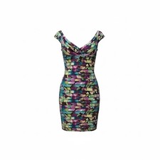 Adrianna Papell  Size 10 Ruched Sheath Dress Watercolor Print V-Neck Cap Sleeve