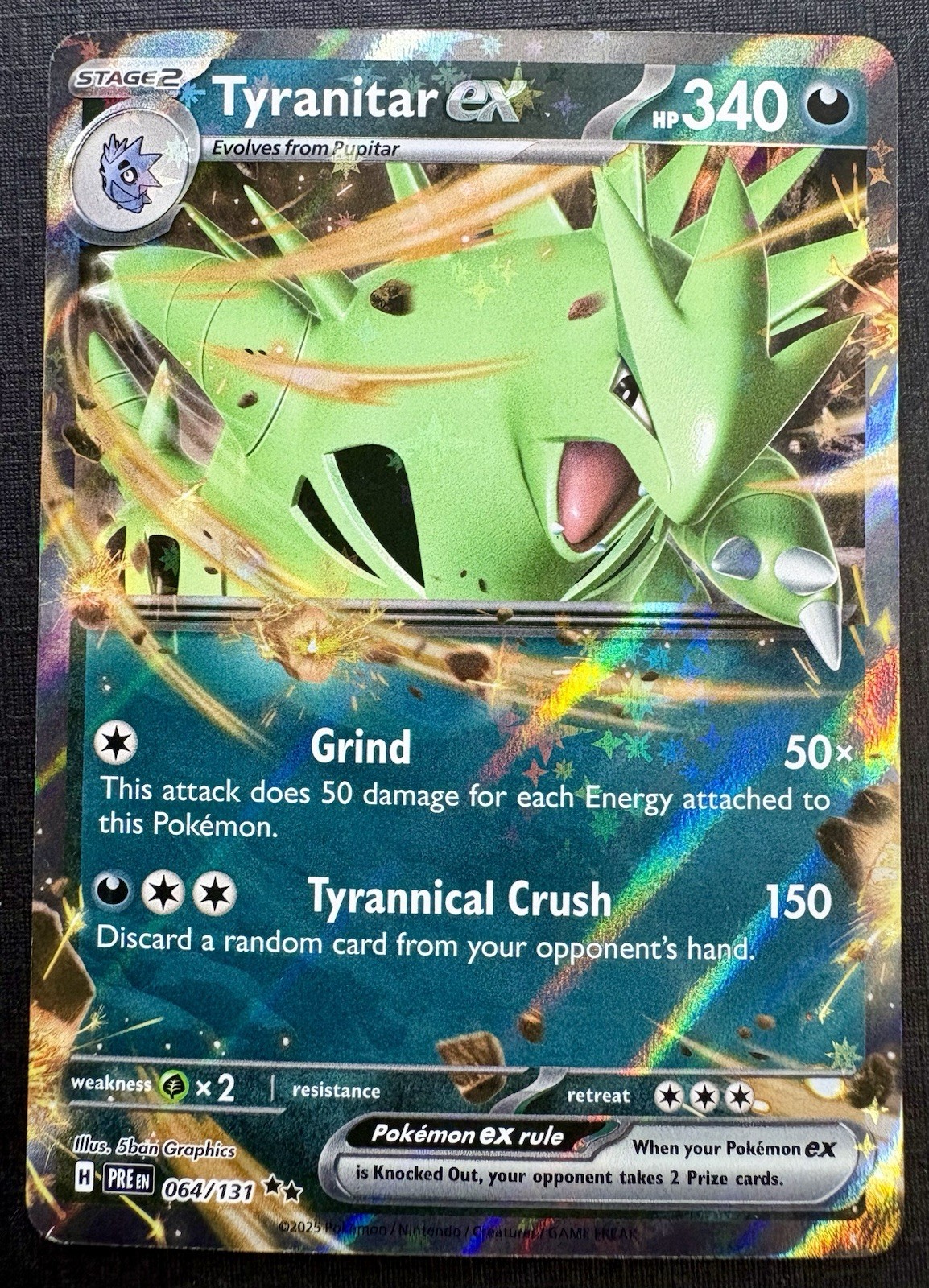Pokemon TCG: 2025 Tyranitar Ex 064/131- DOUBLE RARE HOLO-Prismatic Evolutions