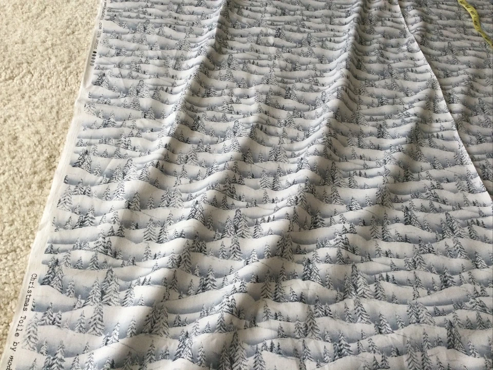 2 Yards Moda "Christmas Toile" Village Cotton Quilt Fabric White Trees - Image 3 of 4