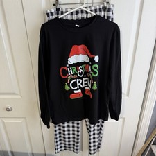 Christmas Crew 2 Piece Shirt Pant Pajama Set Men  s Size Large Holiday Festive