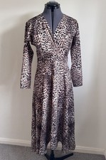 ASOS Women’s Leopard Print Long Sleeve Fit & Flare Midi Dress front split UK 8