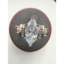 Marquise Cut CZ Ring Gold Tone Band Engagement Wedding Statement
