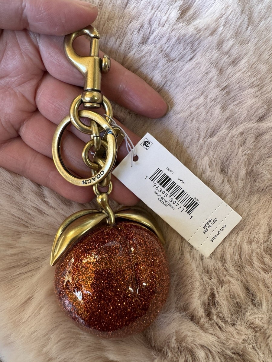 Original Coach Peach Brass/ Resin Bag Charm Keychain Fob Keyring