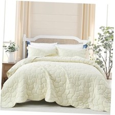 Queen Size Quilt Bedding Set, Queen 98"l x 90"w Flax Beige Off White