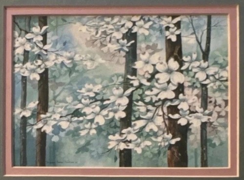 Brenda Harris Tustian Signed Art Print Dogwood Blossoms Floral Trees Framed 13"