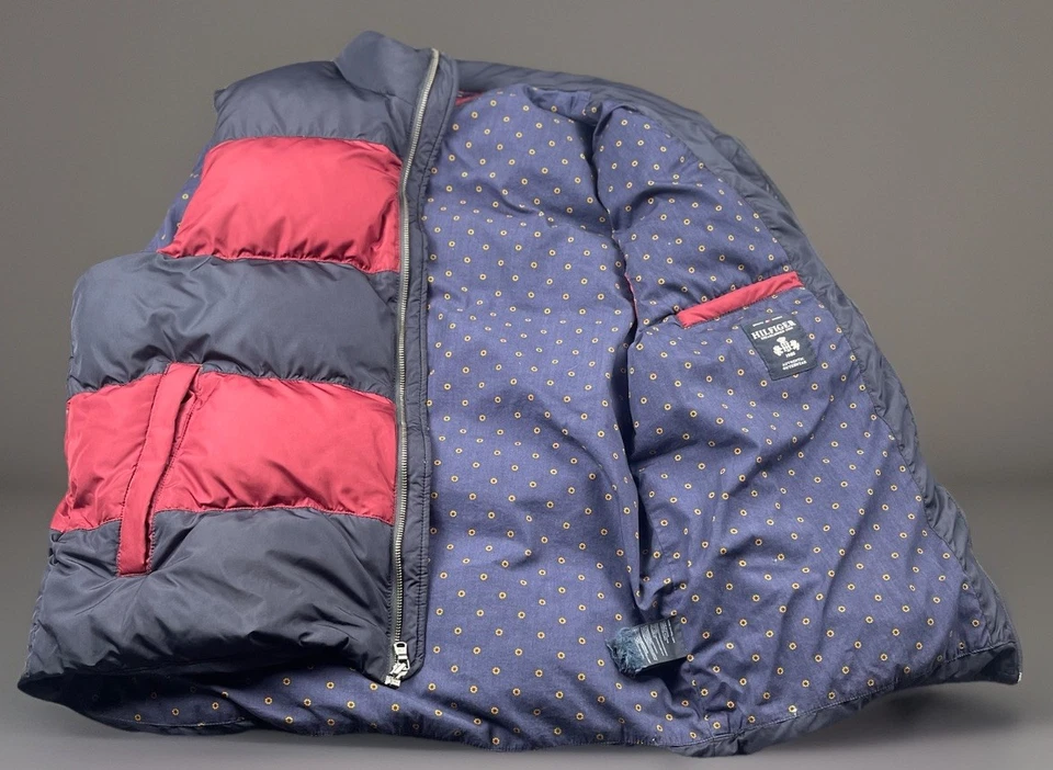 Tommy Hilfiger Abajo Puffer Chaleco Chaqueta Rojo/Azul Rayas Forro Floral Para Hombre’s XL Foto 2 de 4