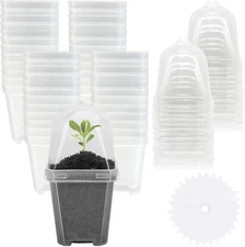 50 Pcs Clear Plant Nursery Pots with Humidity Dome-3" Reusable Plastic Gardening