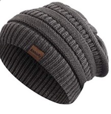 Winter Knit Wool Warm Beanie Grey Snow Hat Chunky Knit Skull Cap