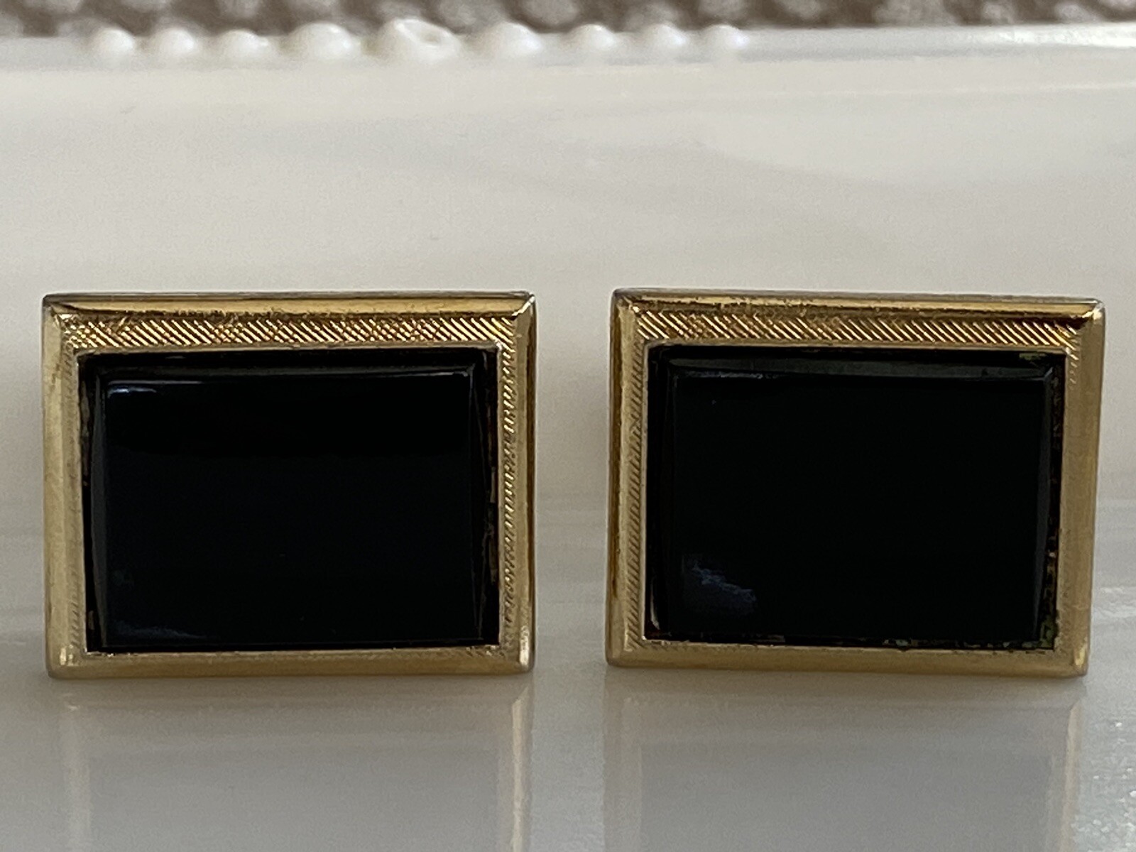 Black Formal Rectangle Black Stone Cufflinks - image 2