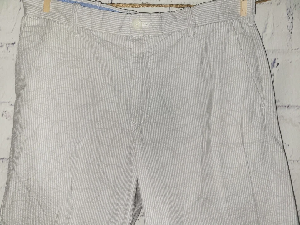 Pantalones Cortos Izod Para Hombre Azul Blanco Floral Rayas Seersucker Talla 32 Bolsillos Entrepierna 9" Foto 2 de 4