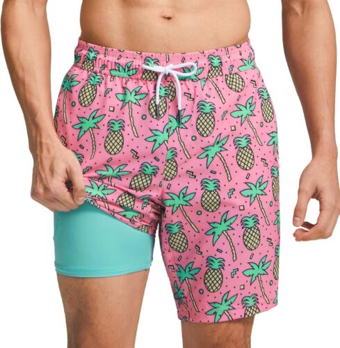Men's 9" Quick-Dry Swim Trunks with Compression Liner & Zipper Pockets