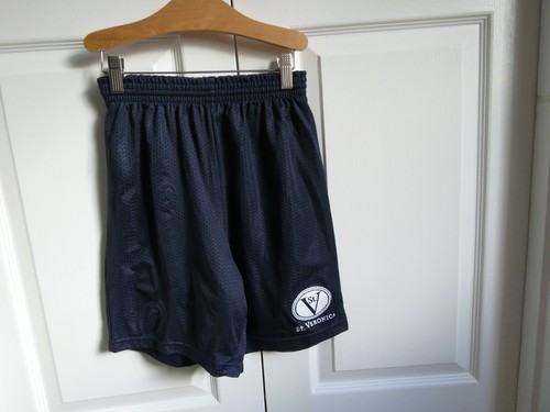 ST. VERONICA NAVY BLUE PIN HOLE ELASTIC WAIST SHORTS - SIZE ADULT SMALL - Picture 2 of 5