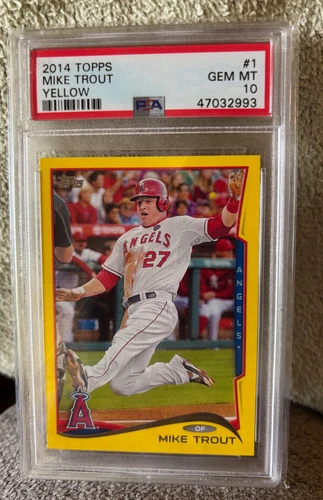 POP 23 MIKE TROUT 2014 Topps card  #1  Yellow Border Retail Hangar Angels PSA 10