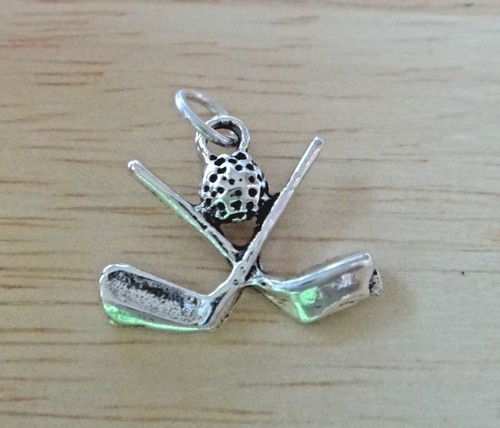 Sterling Silber 3D 15x19mm 2 Golfschläger gekreuzt mit Golfball Charm - Bild 3 von 3