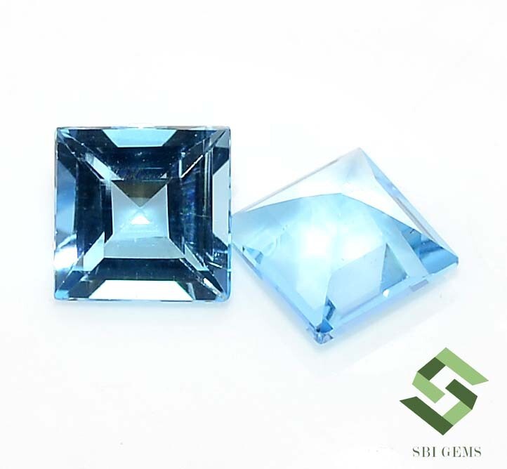 5x5 mm Certified Natural Sky Blue Topaz Square Cut Pair 1.39 CTS Loose ...