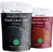 Viva Doria Hawaiian Black Lava Sea Salt + Red Alaea Salt, Fine Grain, Combo Pack