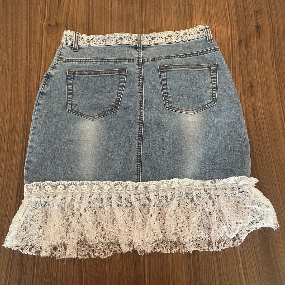 Denim And Lace Skirt Midi Denim Skirt With Floral Lace