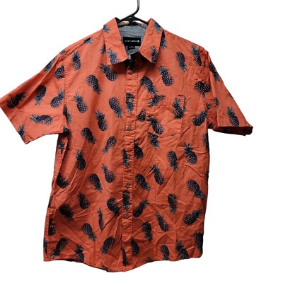 OCEAN CURRENT Mens M Hawaiian Shirt Button Up Pineapple Short Sleeve Orange Blue