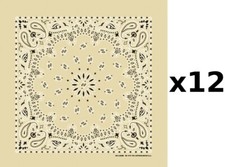 100 Cotton Made in USA Bandanna Beige DOZEN Paisley 22" x 22" Hav-A-Hank