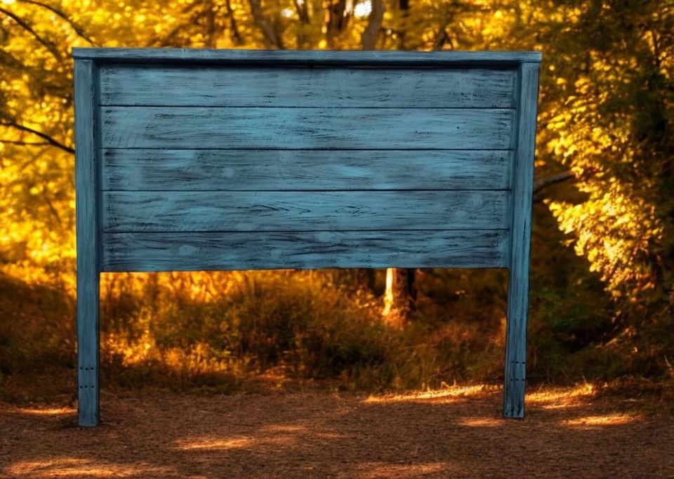 Full Size Turquoise Distressed Handcrafted Solid Wood Headboard Made In US HBFTQ - Image 2 of 4