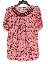 NY Collection Womens Petite Size PXL Mauve Short Puff Sleeve Mesh Inset Blouse