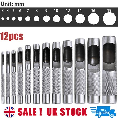 12PC PRECISION HOLLOW PUNCH SET 3mm19mm LEATHER PLASTIC GASKET HOLE CUTTER 5055143906370 eBay