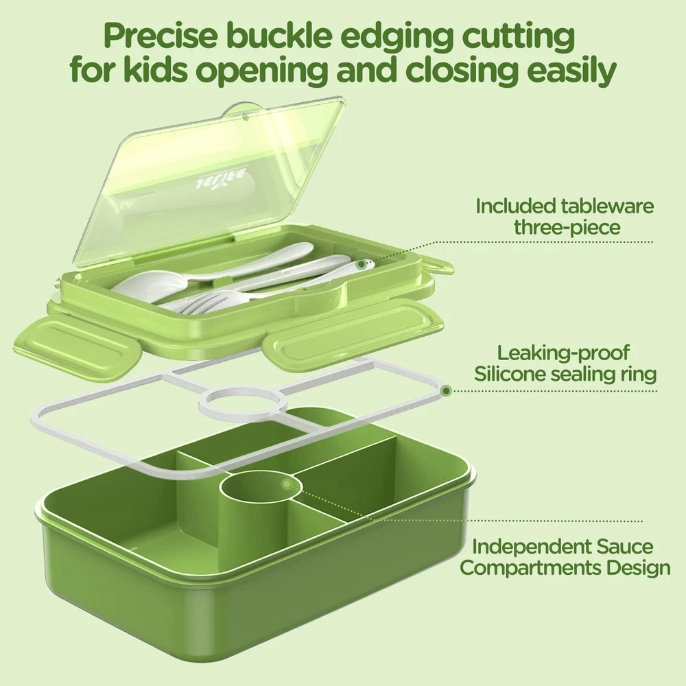 Jelife Bento Box Kids Lunch Box - Large Bento-Style Leakproof with 4 Compartm...