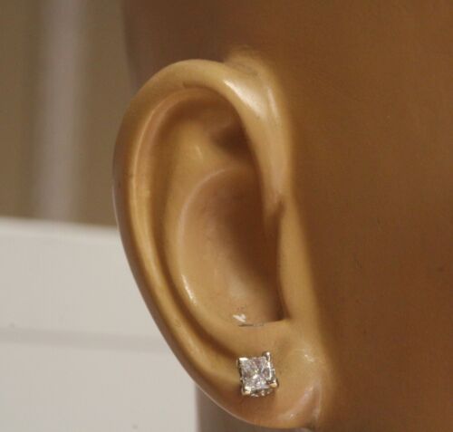 14k white gold .93ct SI2 H princess diamond mounting stud earrings - Picture 6 of 6