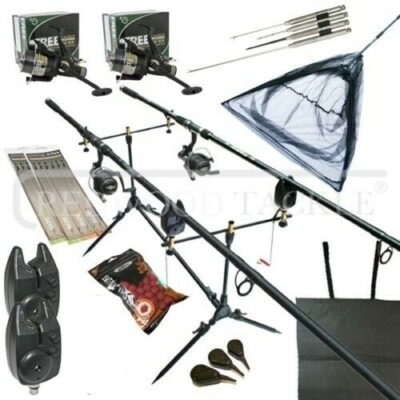 Full Carp fishing Set Up Complete 10ft 3pc Rods Reels Alarms Net