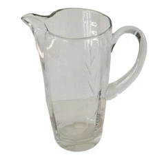 Vintage Etched Clear Crystal Water Pitcher With Floral design 32 Oz