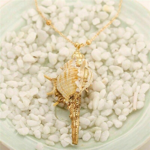 Collana conchiglia conchiglia naturale gioielli sirena spiaggia nautica oro - Foto 8 di 24