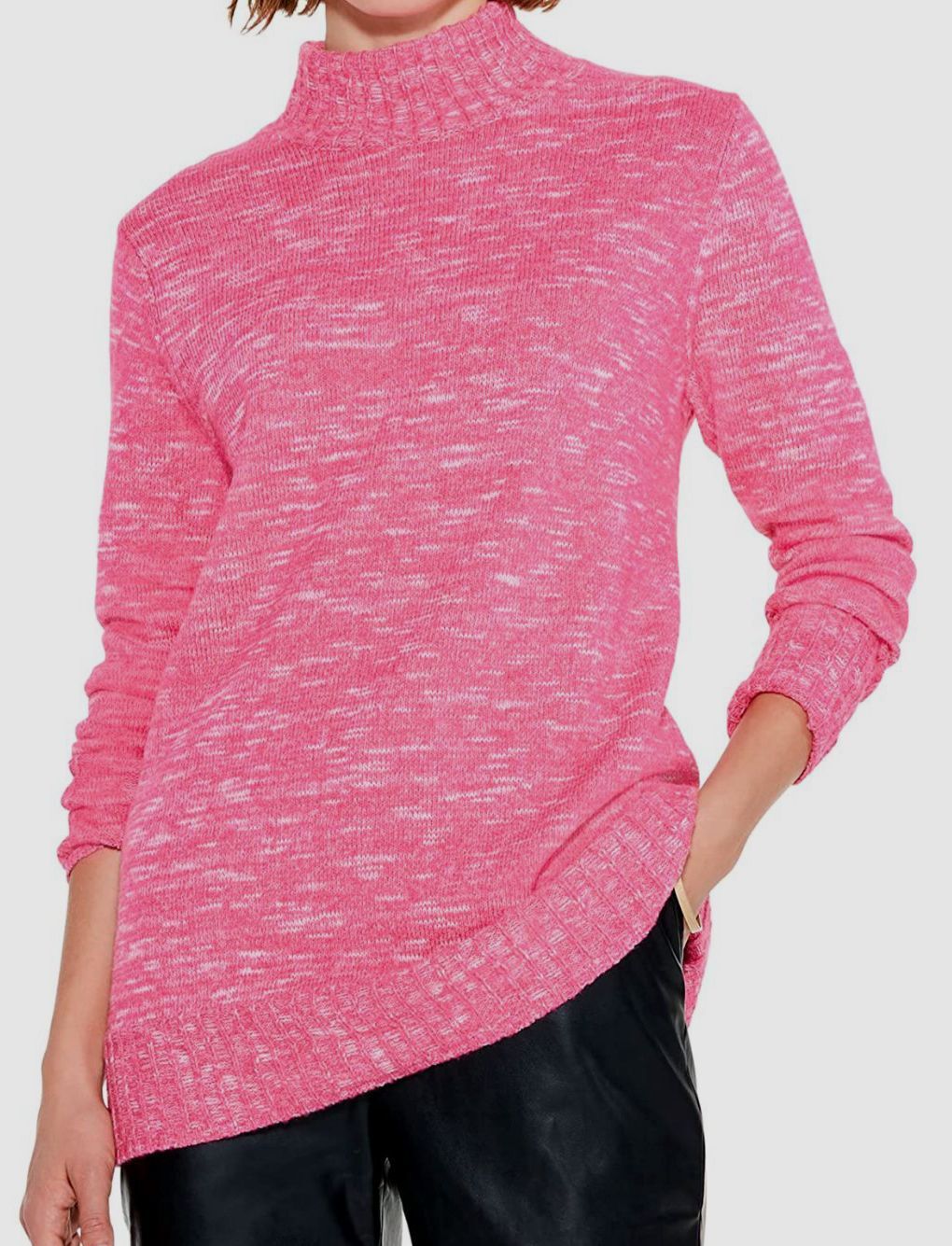 NIC+ZOE Women's Femme Sleeve Spacedye Sweater - Mock Neck Pullover With Pleated Sleeves
