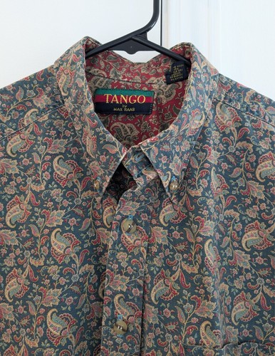 Vintage Tango by Max Raab Multicolor Paisley Button-Down Shirt Men's L - Picture 3 of 14